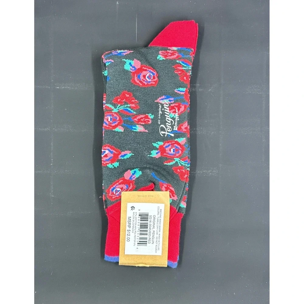 Original Penguin Floral Crew Socks Mens Red Grey Rose Pattern 5G16-3045